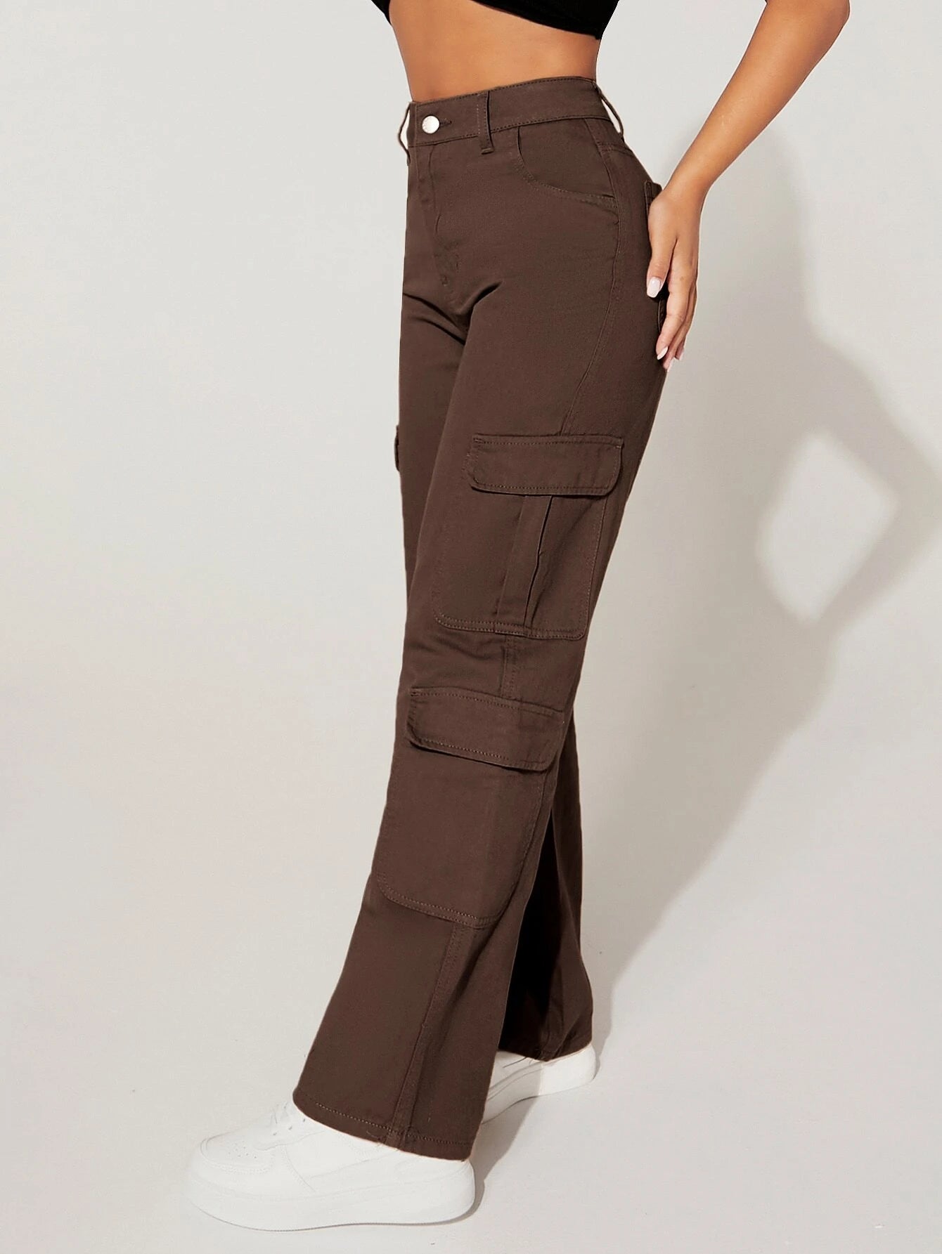 Plain Straight Leg Flap Pocket Cargo Pants – lifestyle view 12