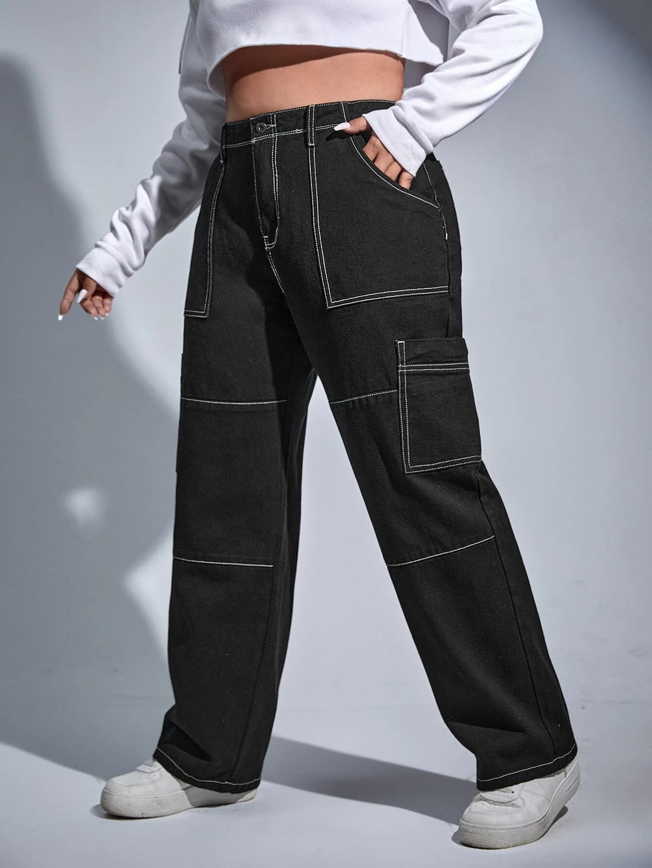 Wide Denim Jeans – waistband detail