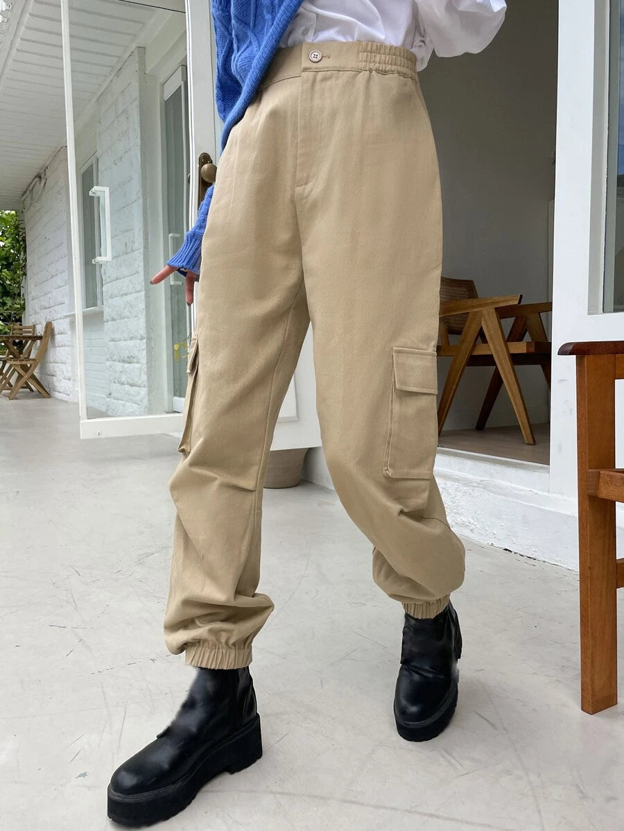 Solid Color Slant Pocket Cargo Pants – styled outfit view