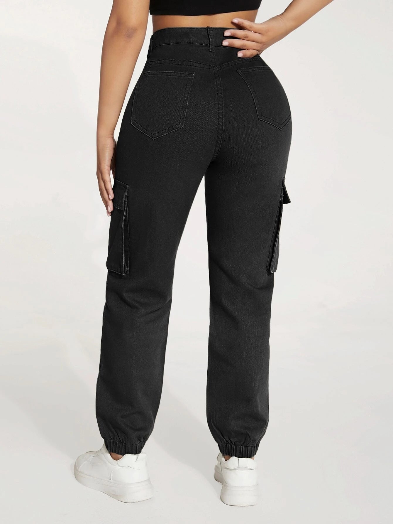 Flap Pocket Side Cargo Jeans in Green – styled outfit view