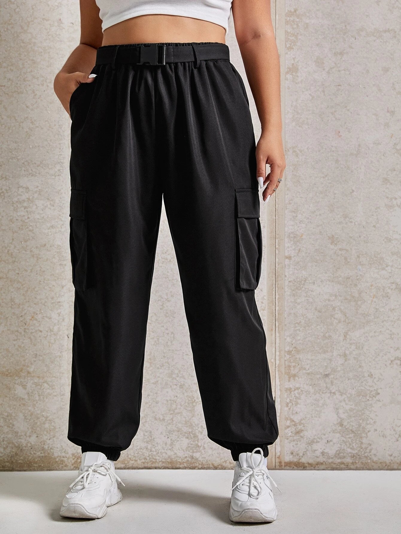Buckled Belted Cargo Pants – pocket detail close-up