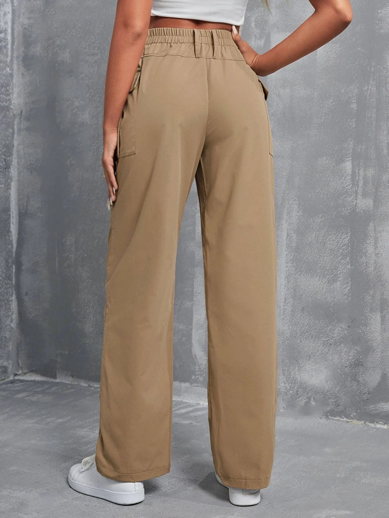 High Waist Flap Pocket Cargo Pants – side profile view