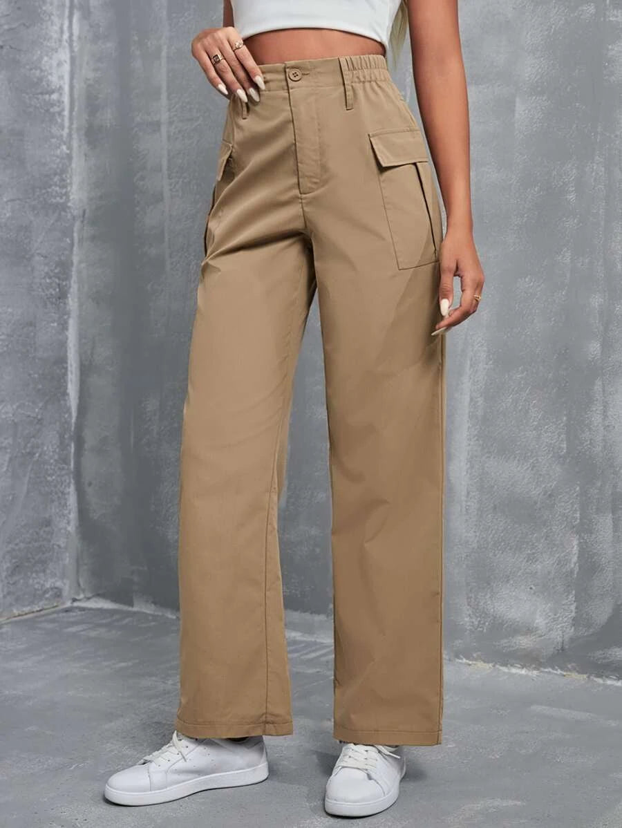 Side Pocket High Waist Flap Cargo Pants – back view detail