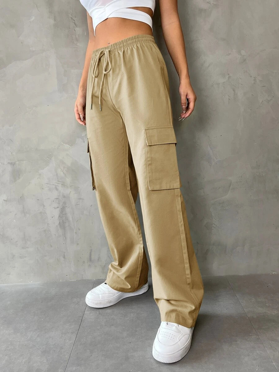 Casual Flap Pocket Drawstring Waist Cargo Pants – lifestyle view 13