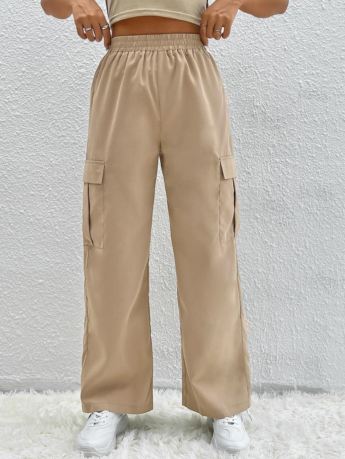 Pocket Side Button  Denim Cargo Pant – women's cargo pants front view