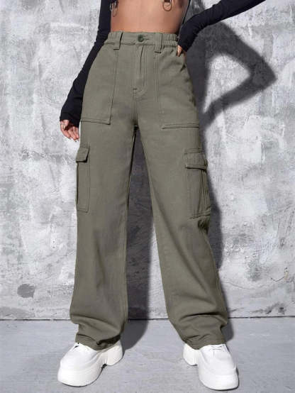 High Waist Flap Pocket Wide Leg Jeans