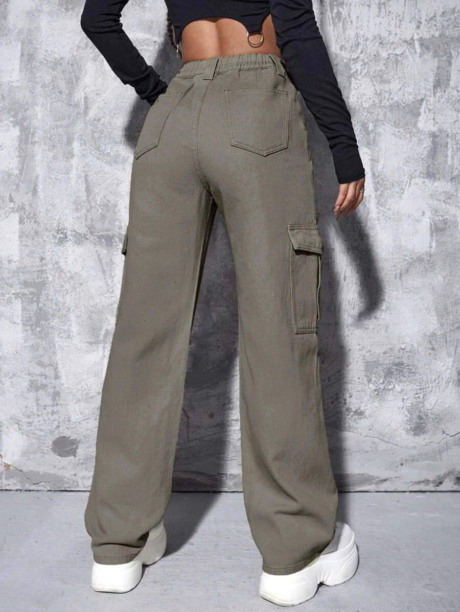 High Waist Flap Pocket Wide Leg Jeans