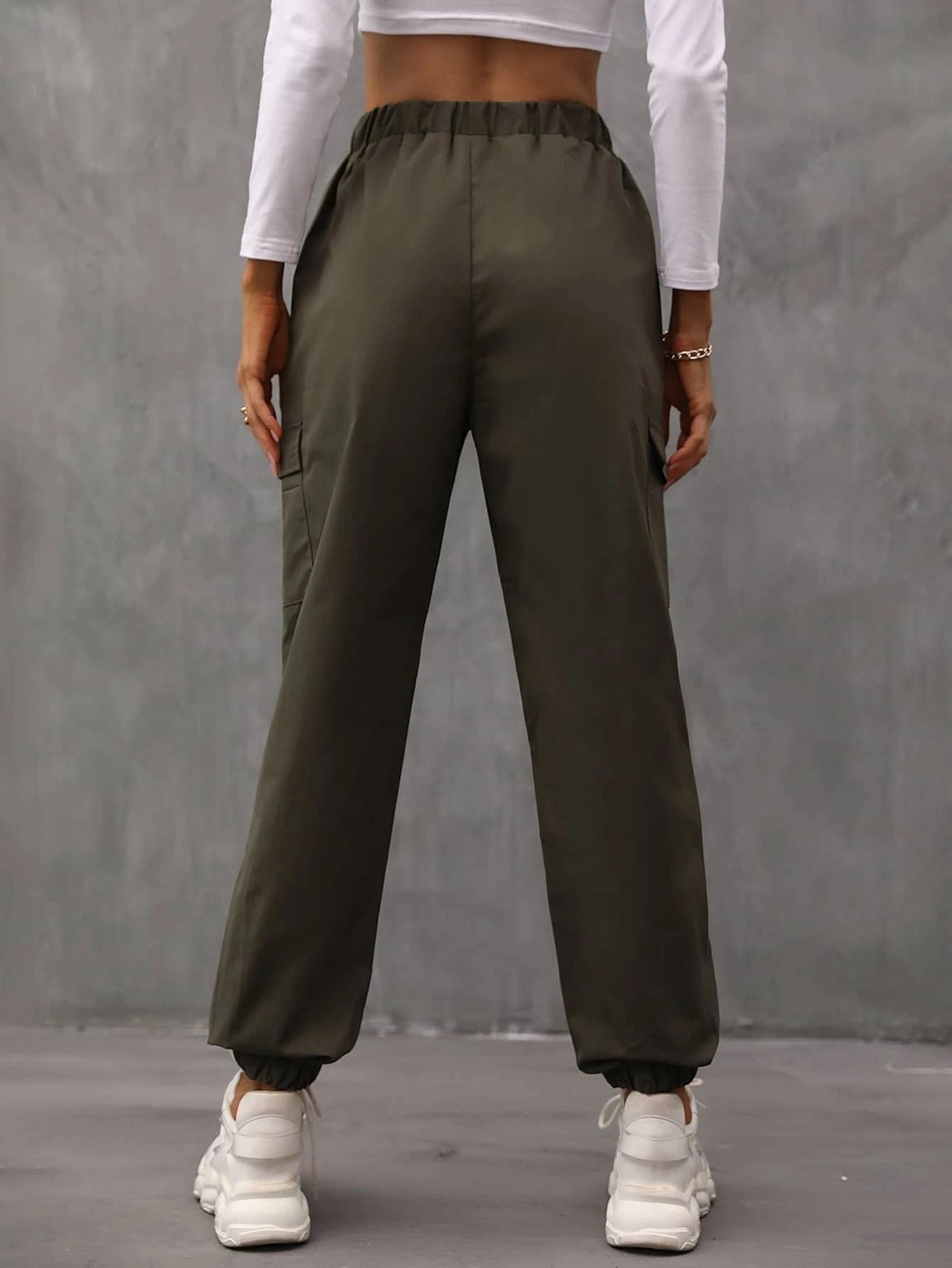 Drawstring Waist Flap Pocket Cargo Pants – styled outfit view