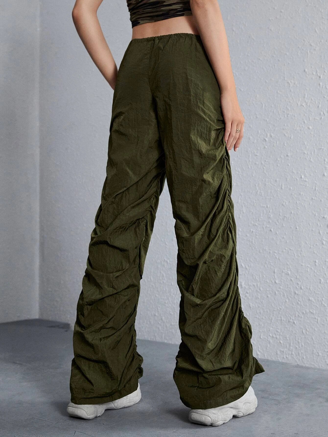 Low Rise Ruched Parachute Pants – side profile view