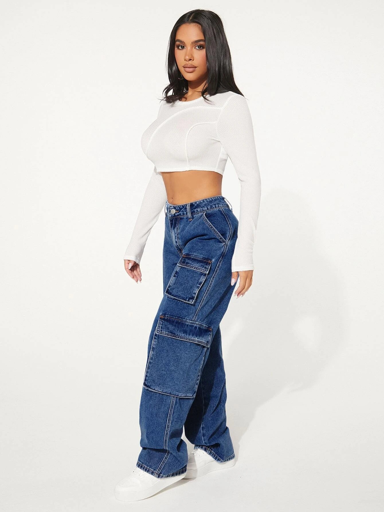 Flap Pocket Cargo Jeans Style 9 – full length outfit view
