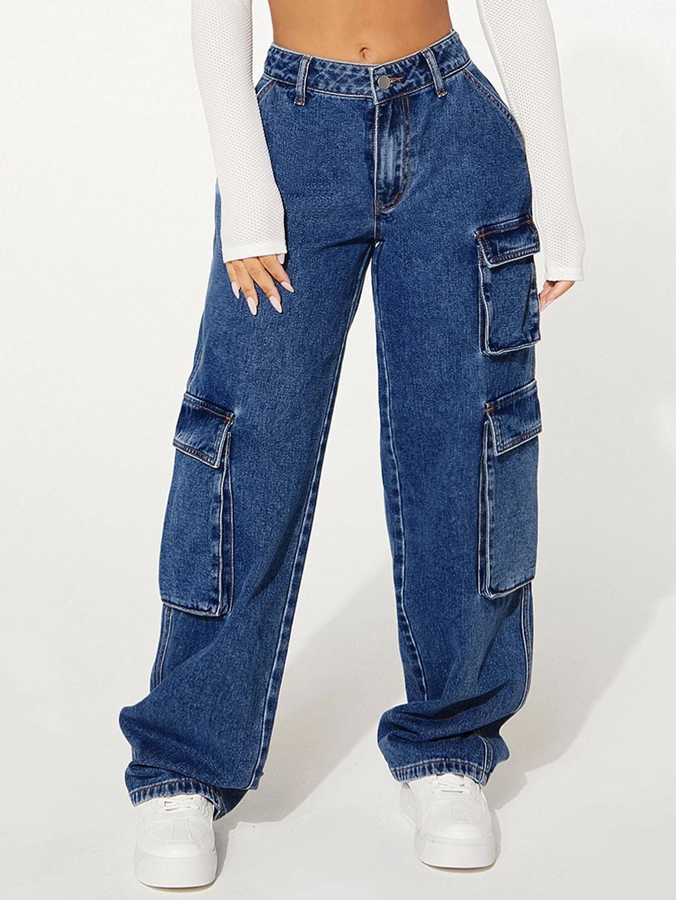 Flap Pocket Cargo Jeans Style 9 – model wearing view