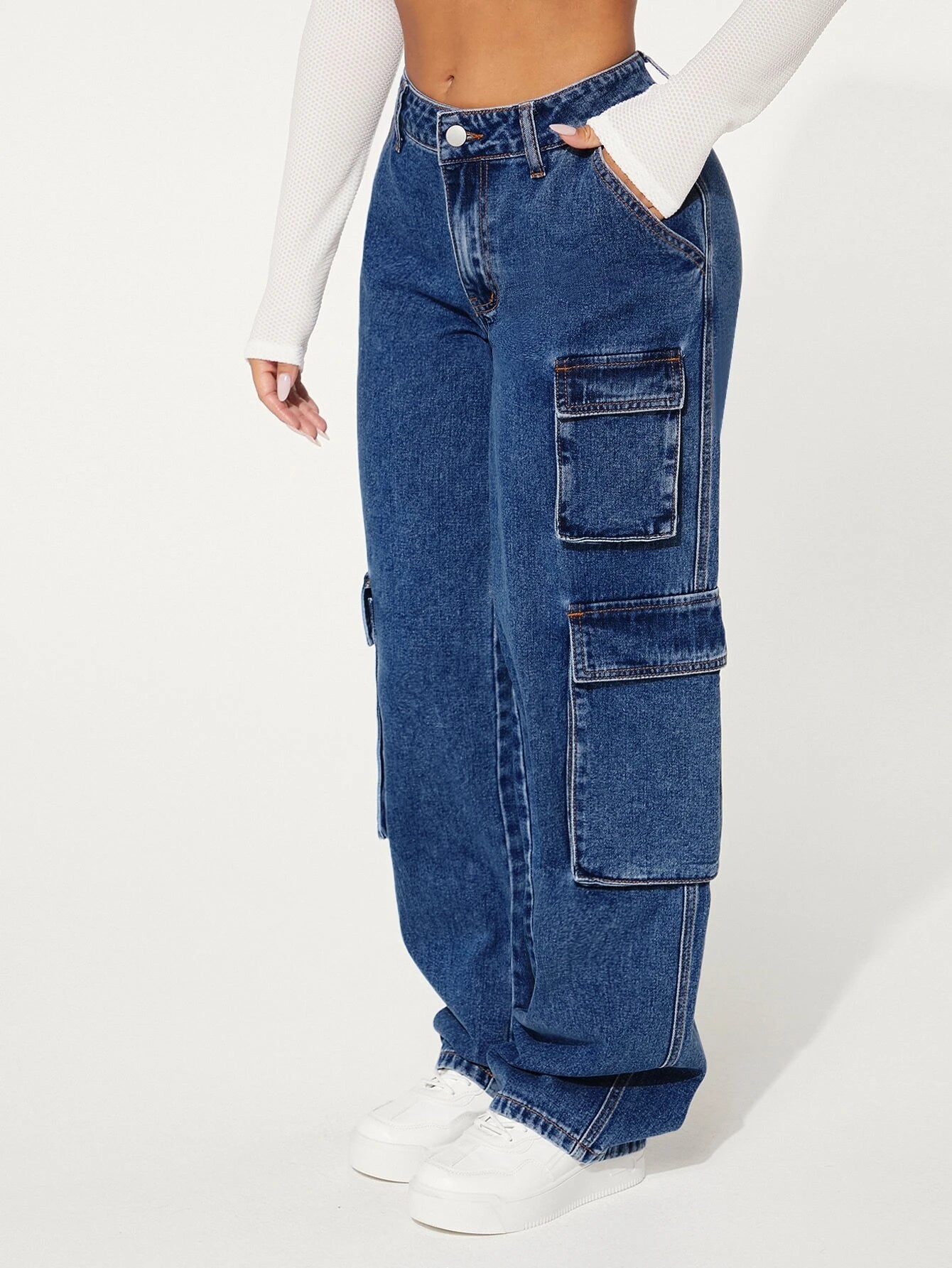Flap Pocket Cargo Jeans Style 9 – fabric detail close-up