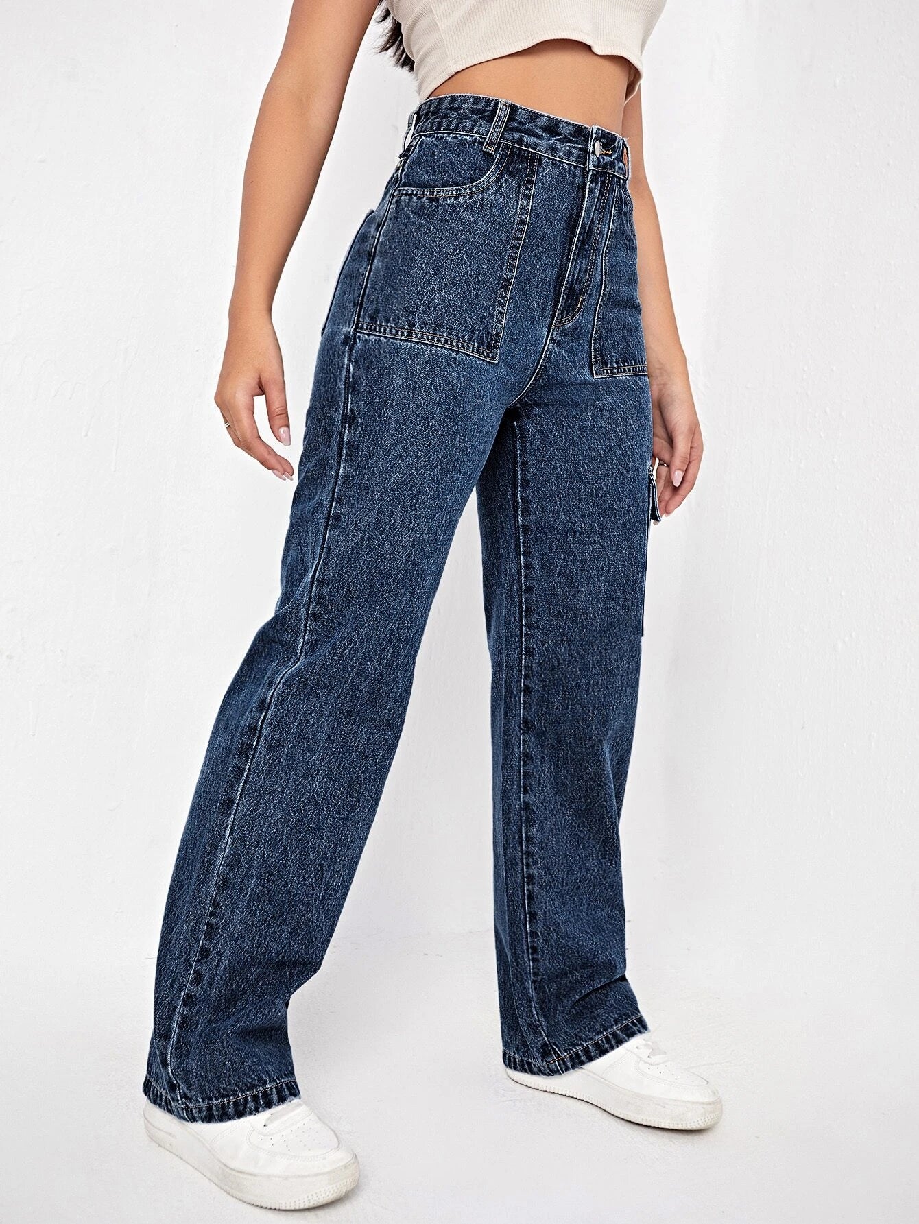 High Waist Button Cargo Jean – lifestyle view 12