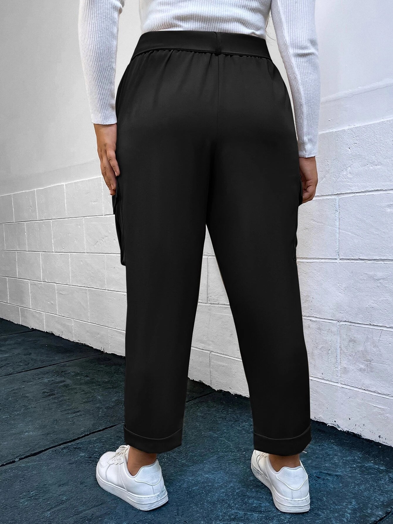 Stylish Flap Pocket Belted Cargo Pants – side profile view
