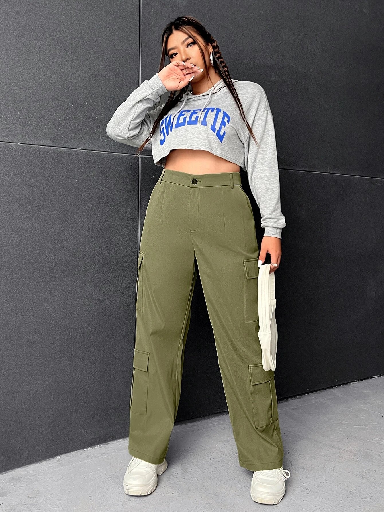 Plus High Rise Flap Pocket Cargo Pants – side profile view