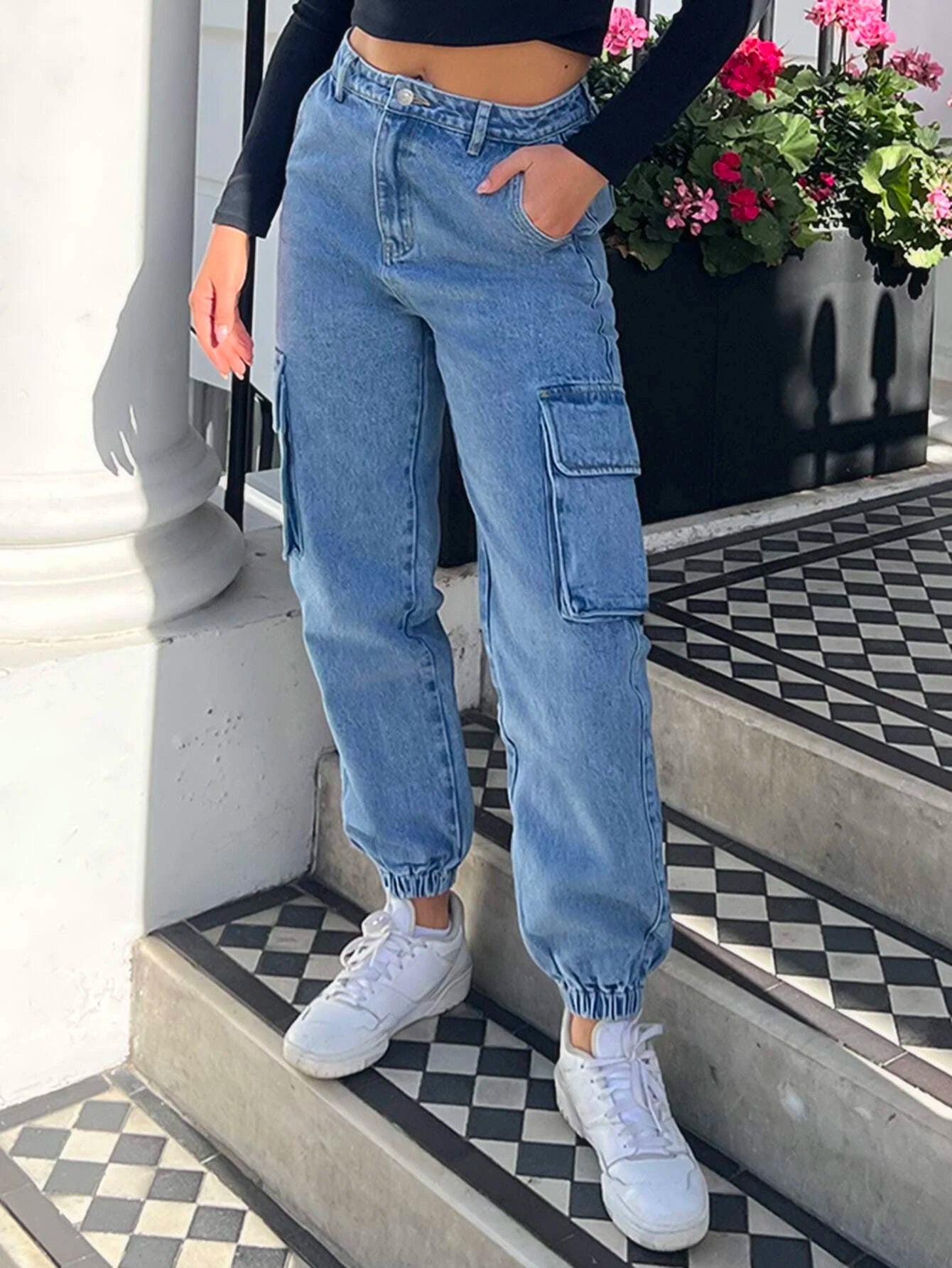 Solid Colored Cargo Jean – styled outfit view