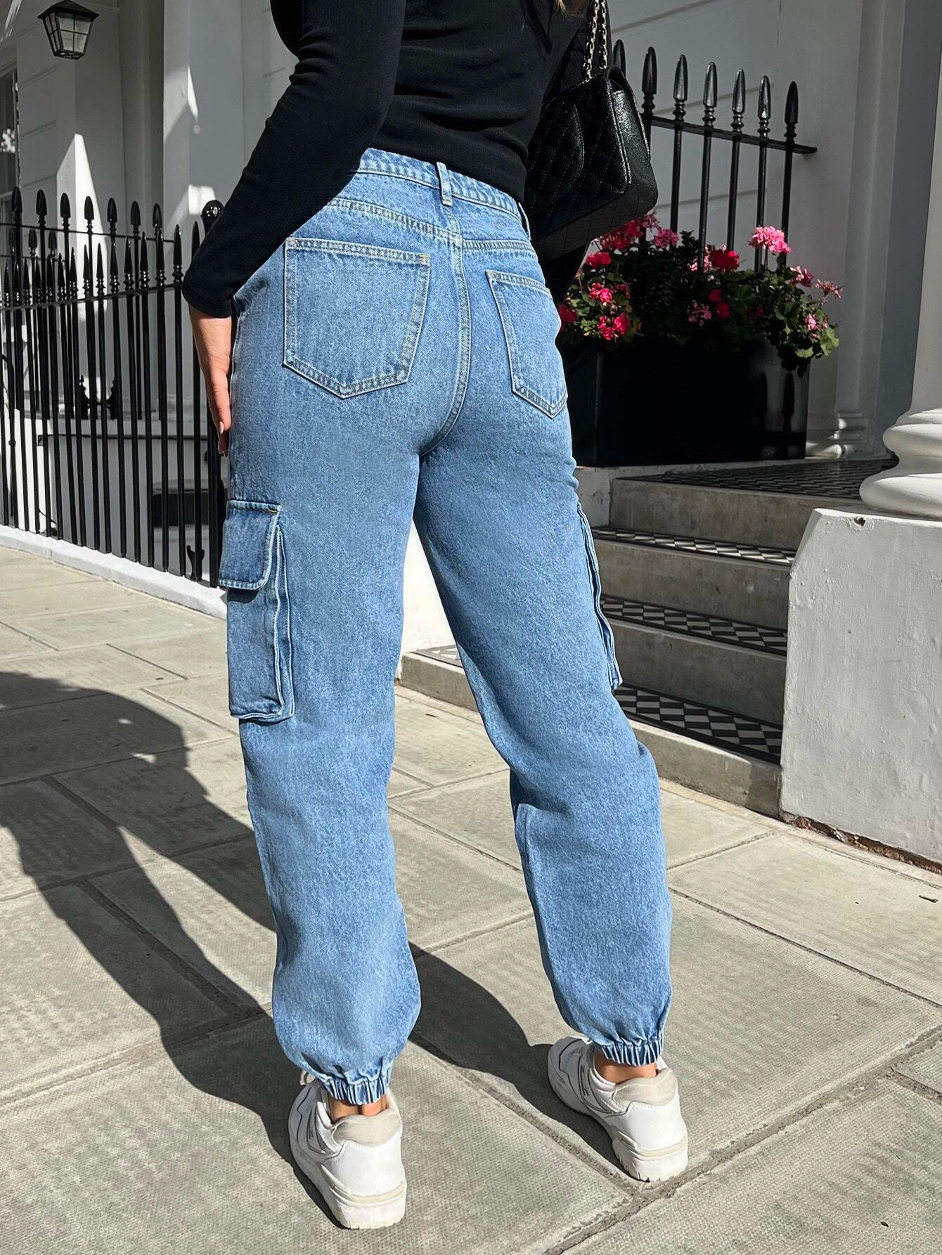 Solid Colored Cargo Jean – full length outfit view