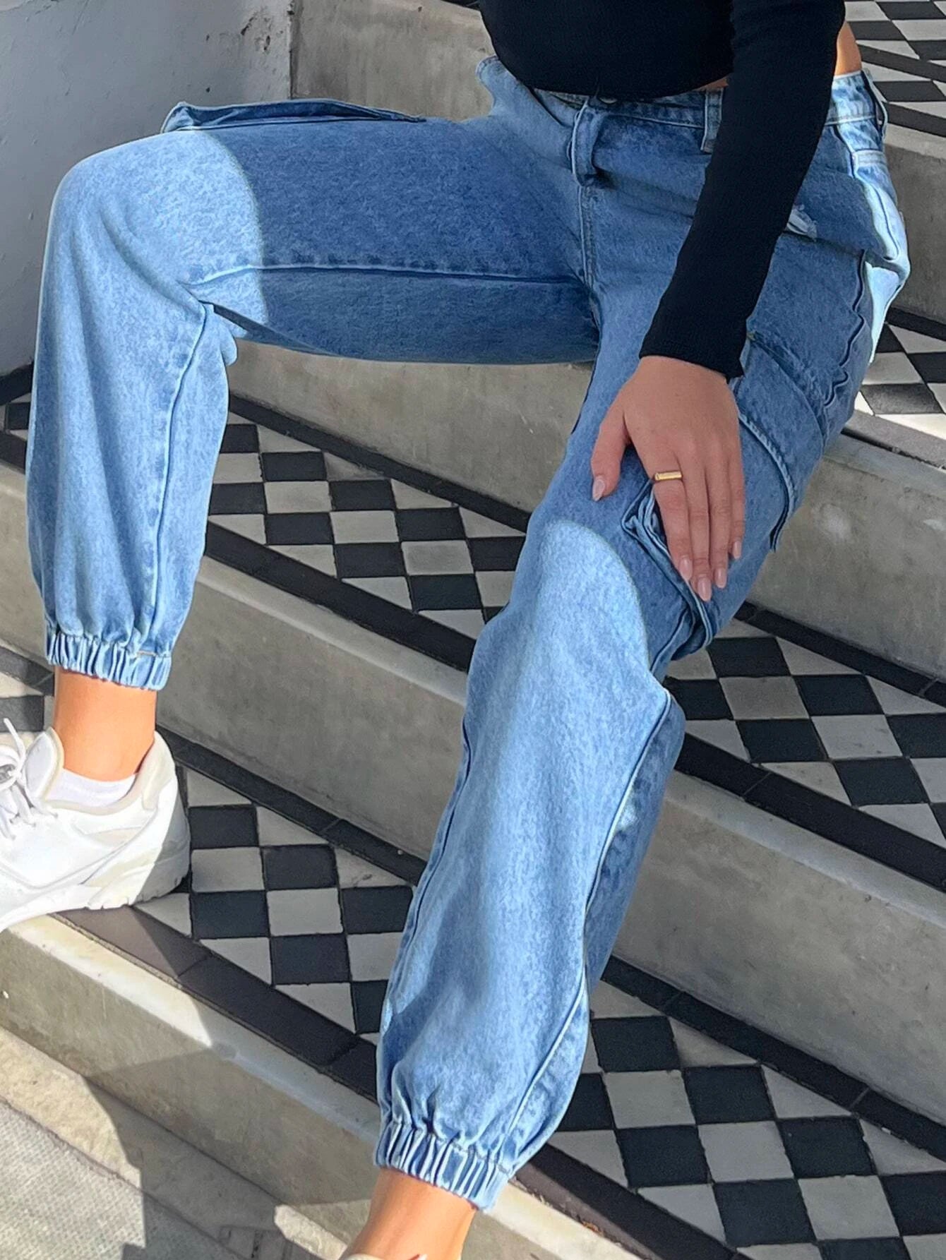 Solid Colored Cargo Jean – fabric detail close-up