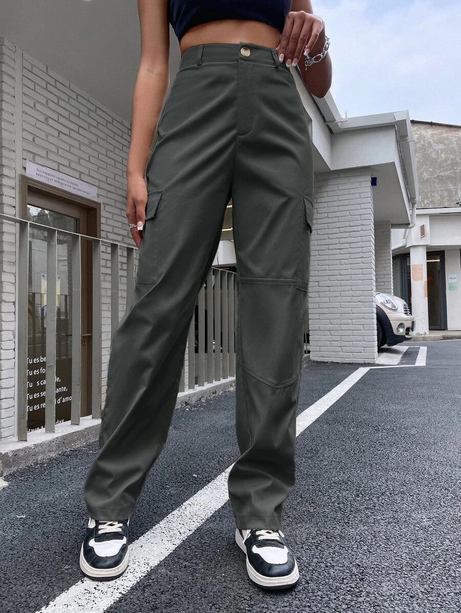 Flap Pocket Side Straight Leg Pants – fabric detail close-up