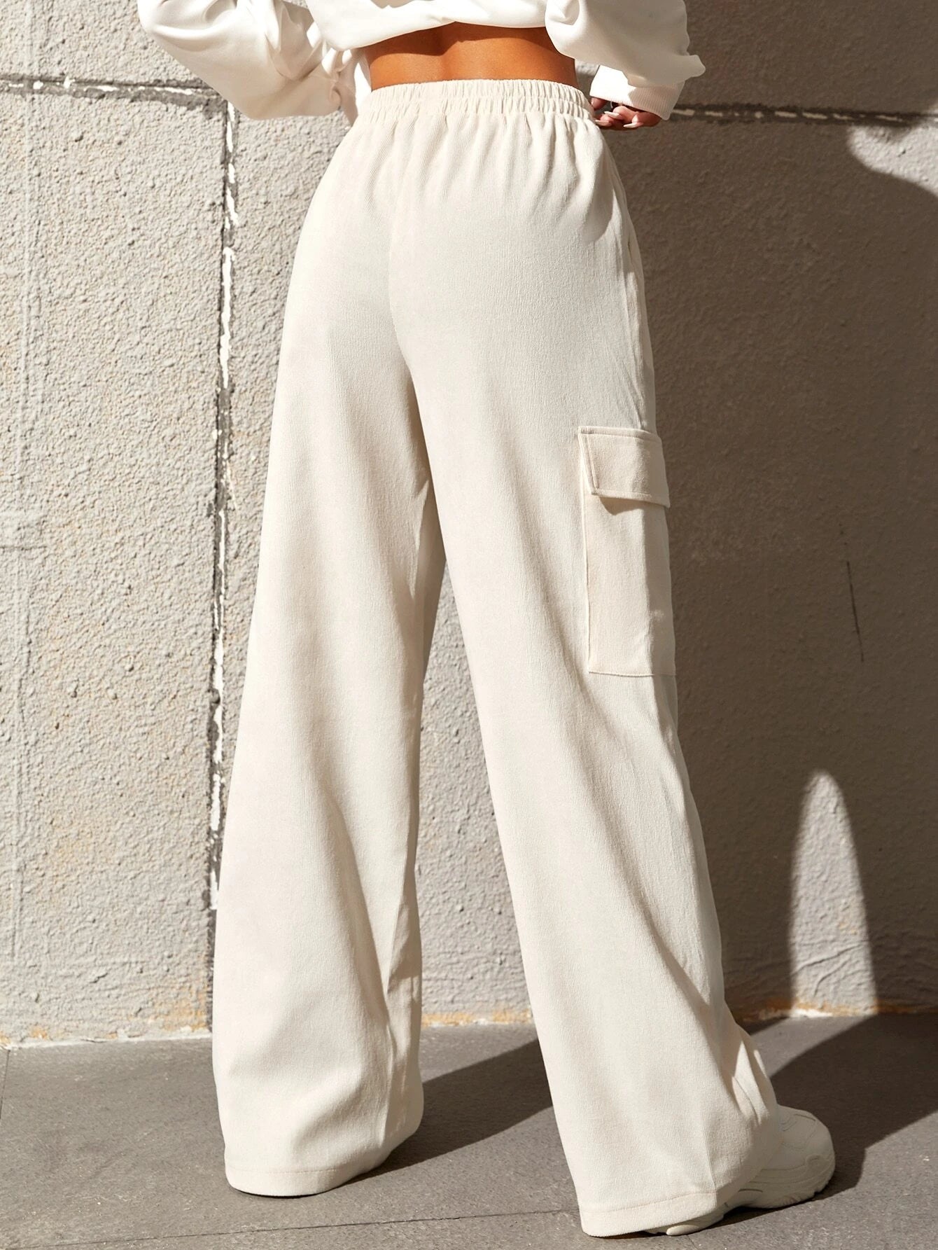 Casual Drawstring Flap Pocket Cargo Pants – side profile view
