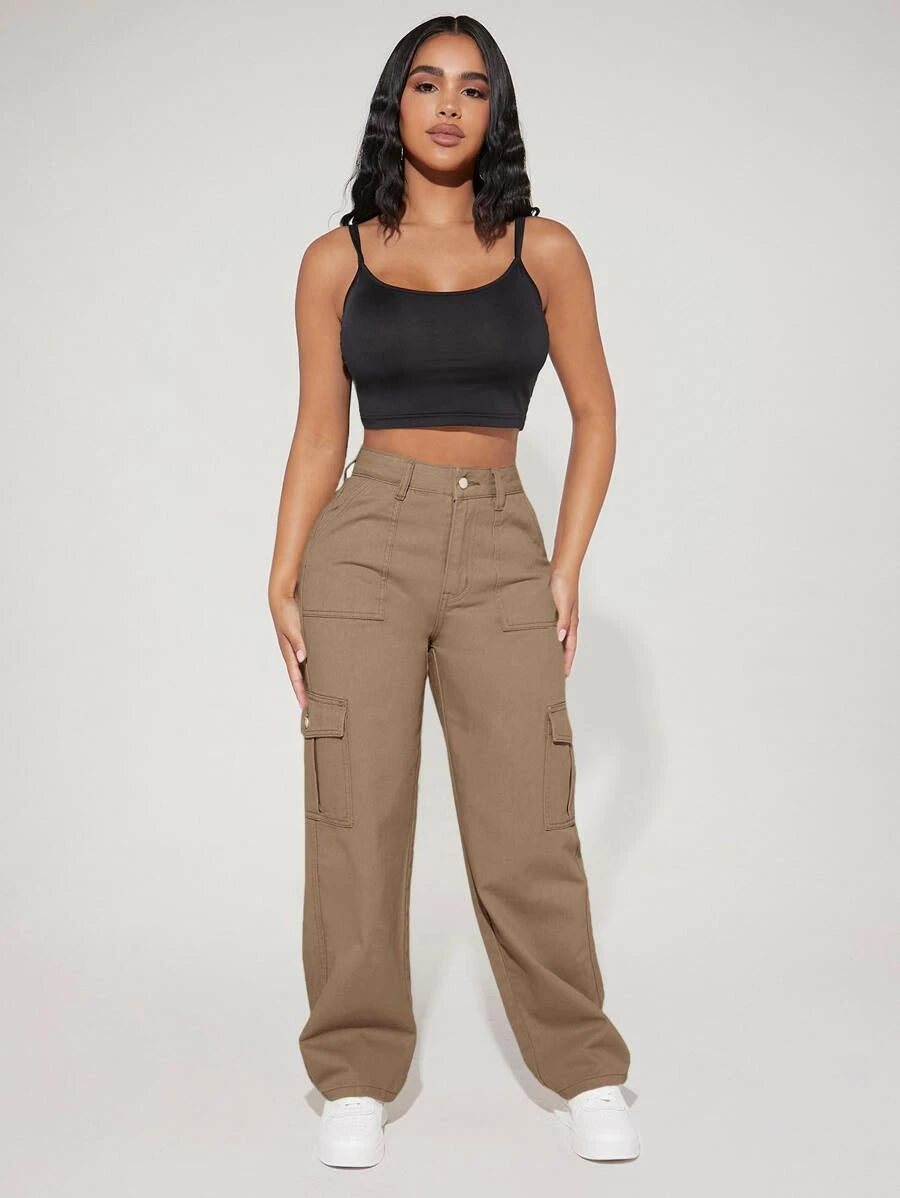 High Waist Flap Side Pocket Cargo Pants – side profile view