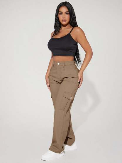 High Waist Straight Leg Cargo Pants
