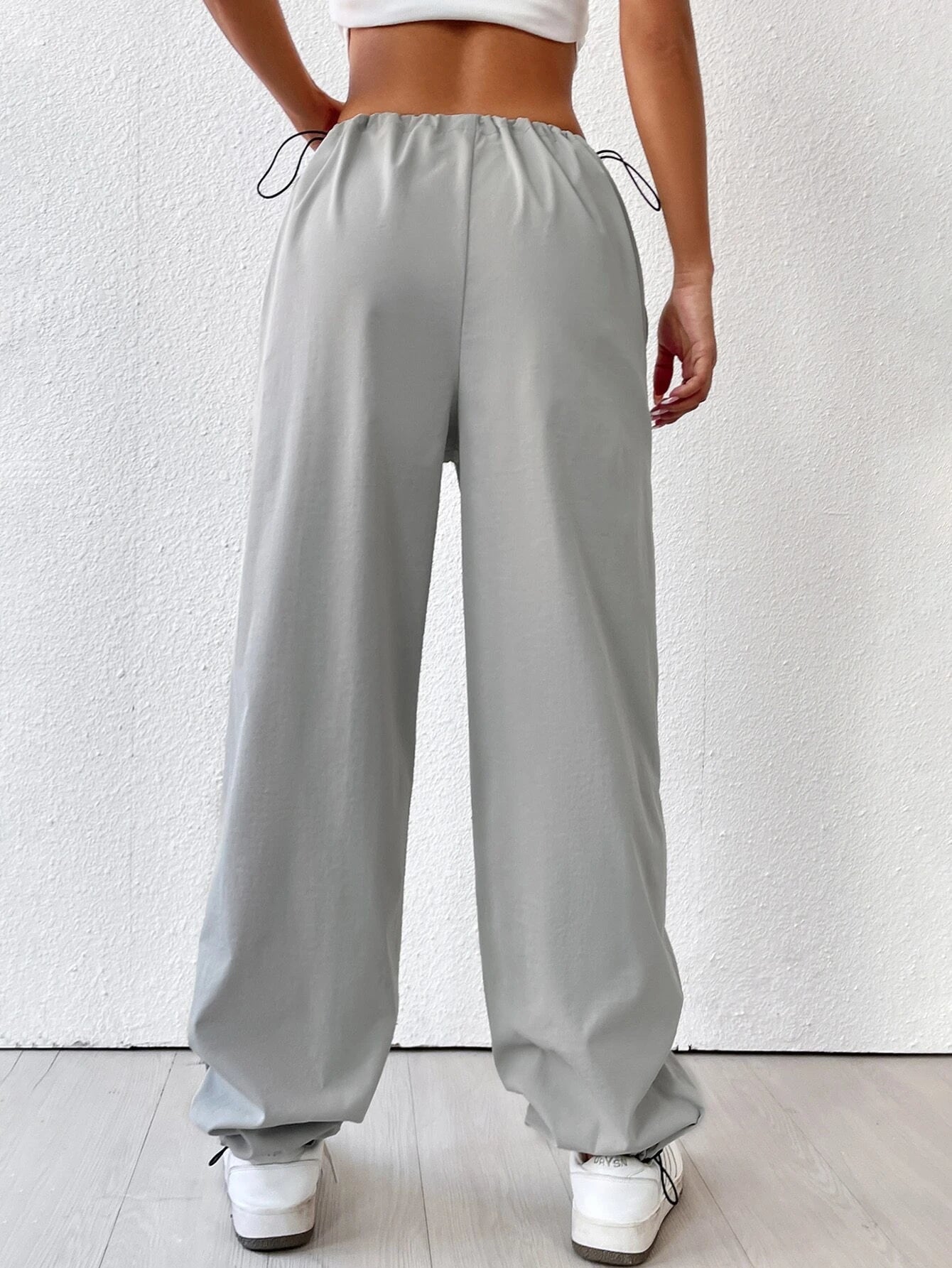 Elastic Waist Drawstring Cargo Pants – pocket detail close-up