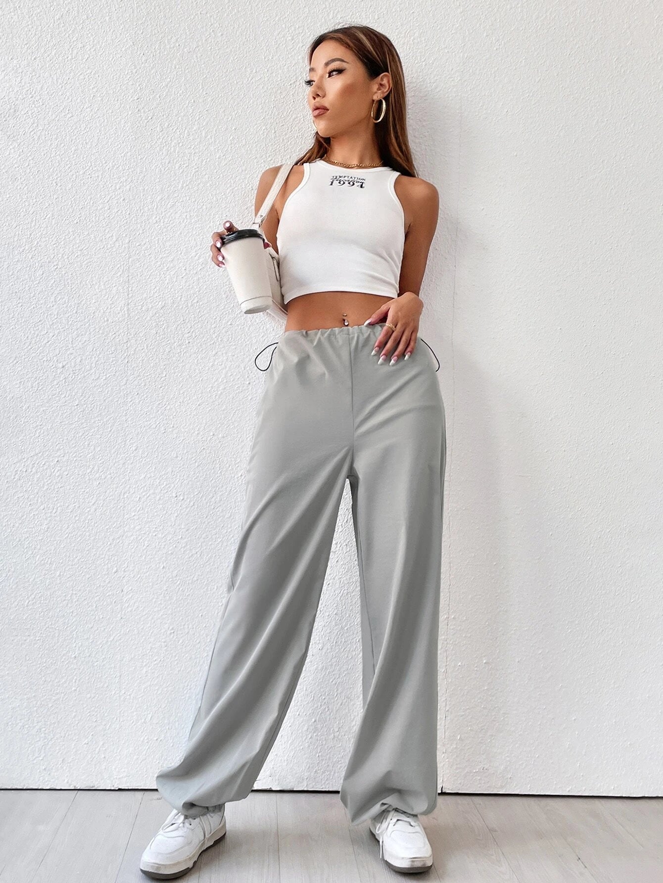 Elastic Waist Drawstring Cargo Pants – women's cargo pants front view