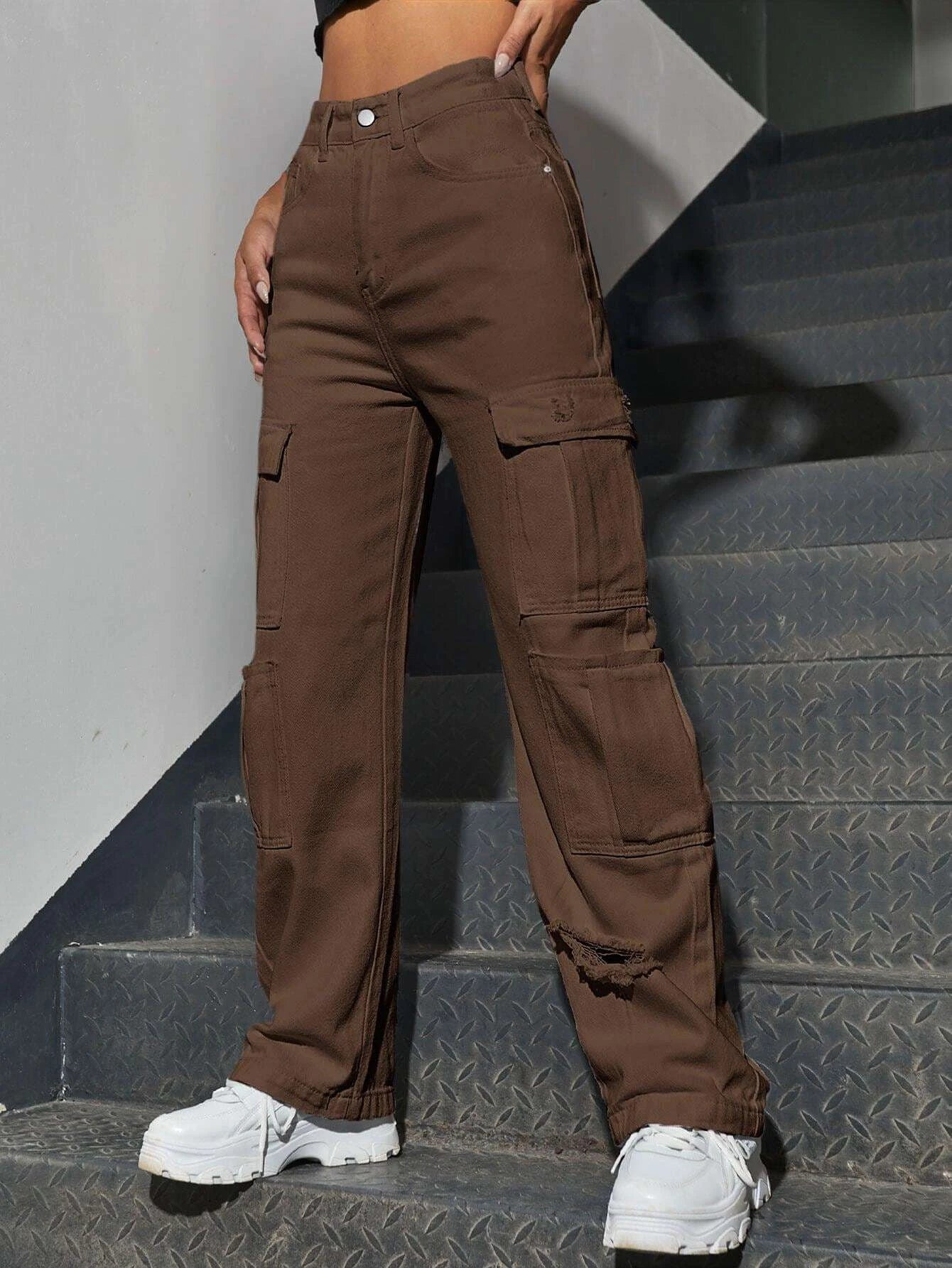 Plain Pocket Ripped Jeans