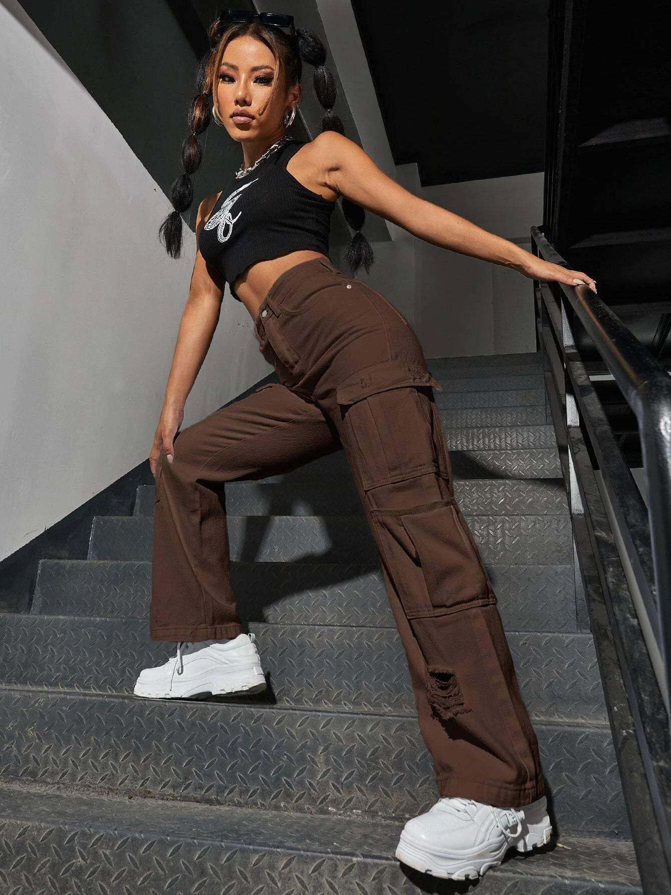 Plain Pocket Ripped Jeans