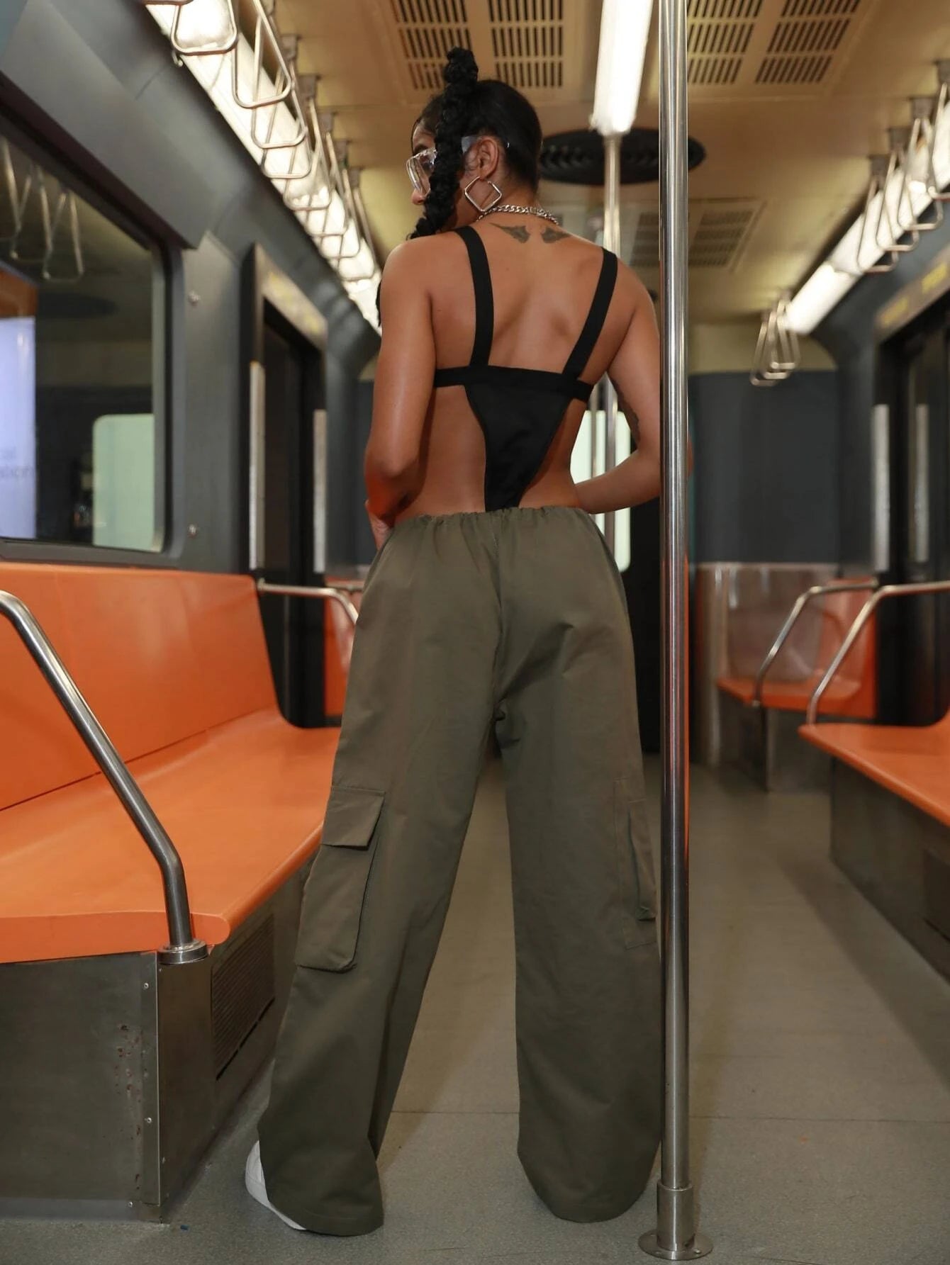 Flap Pocket Wide Length Cargo Pants – full length outfit view
