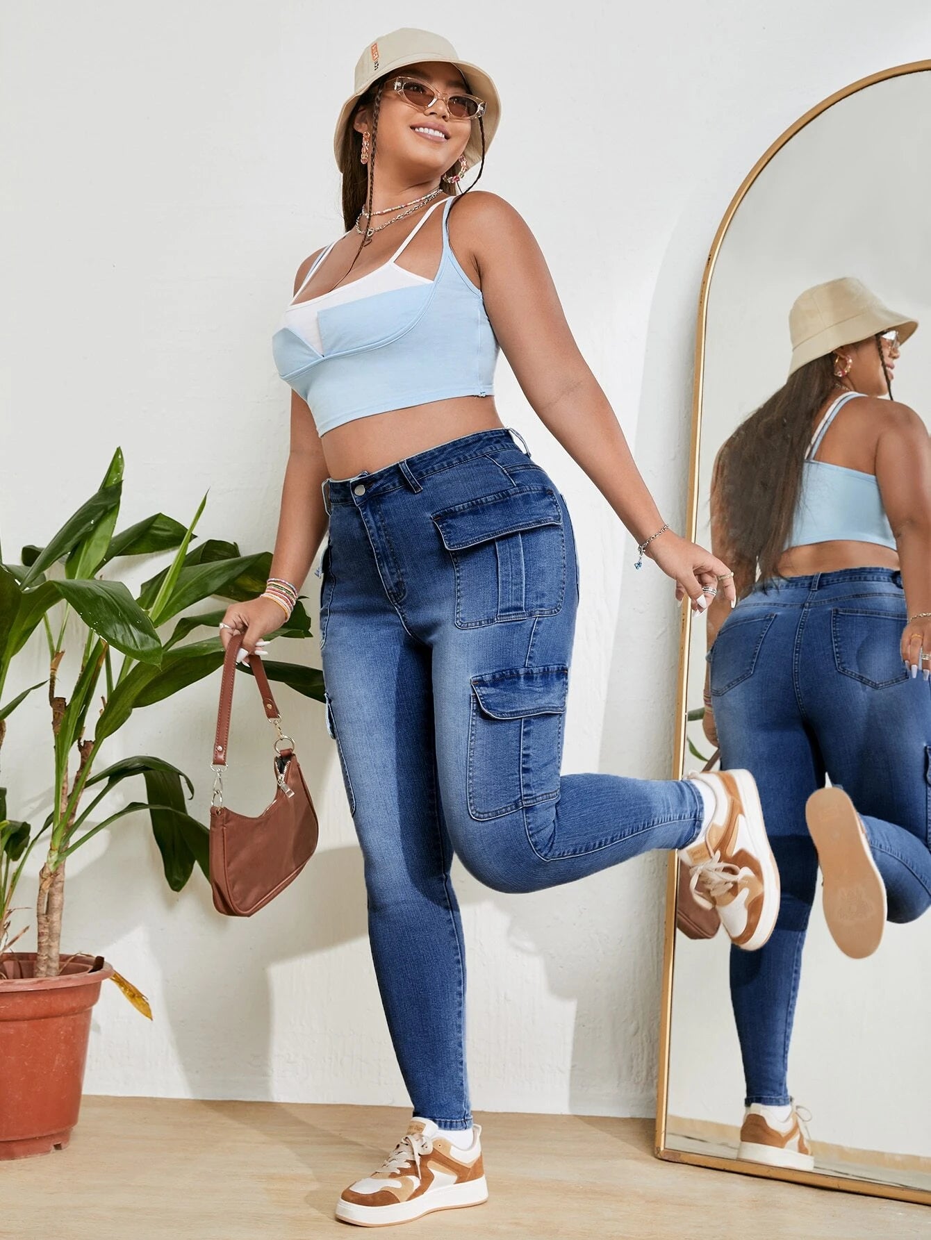 High Rise Jeans With Flap Pockets – model wearing view