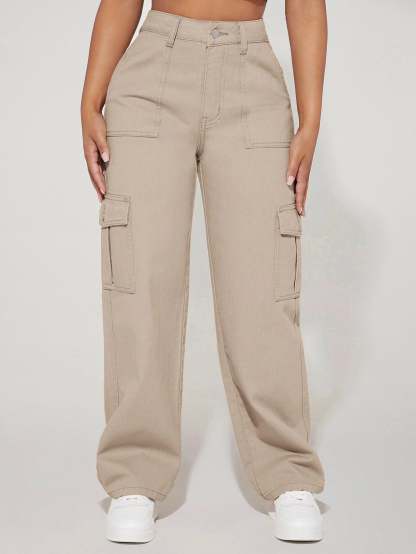 High Waist Straight Leg Cargo Pants