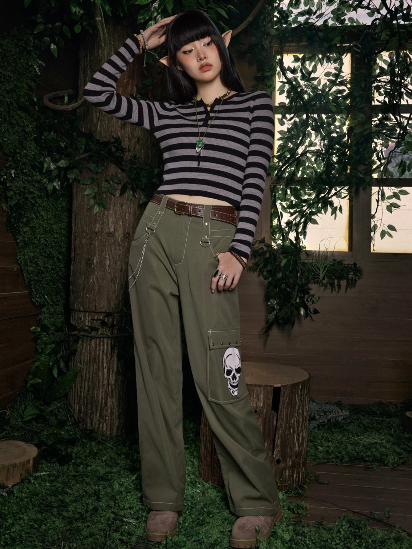 Striped Print Pants – pocket detail close-up