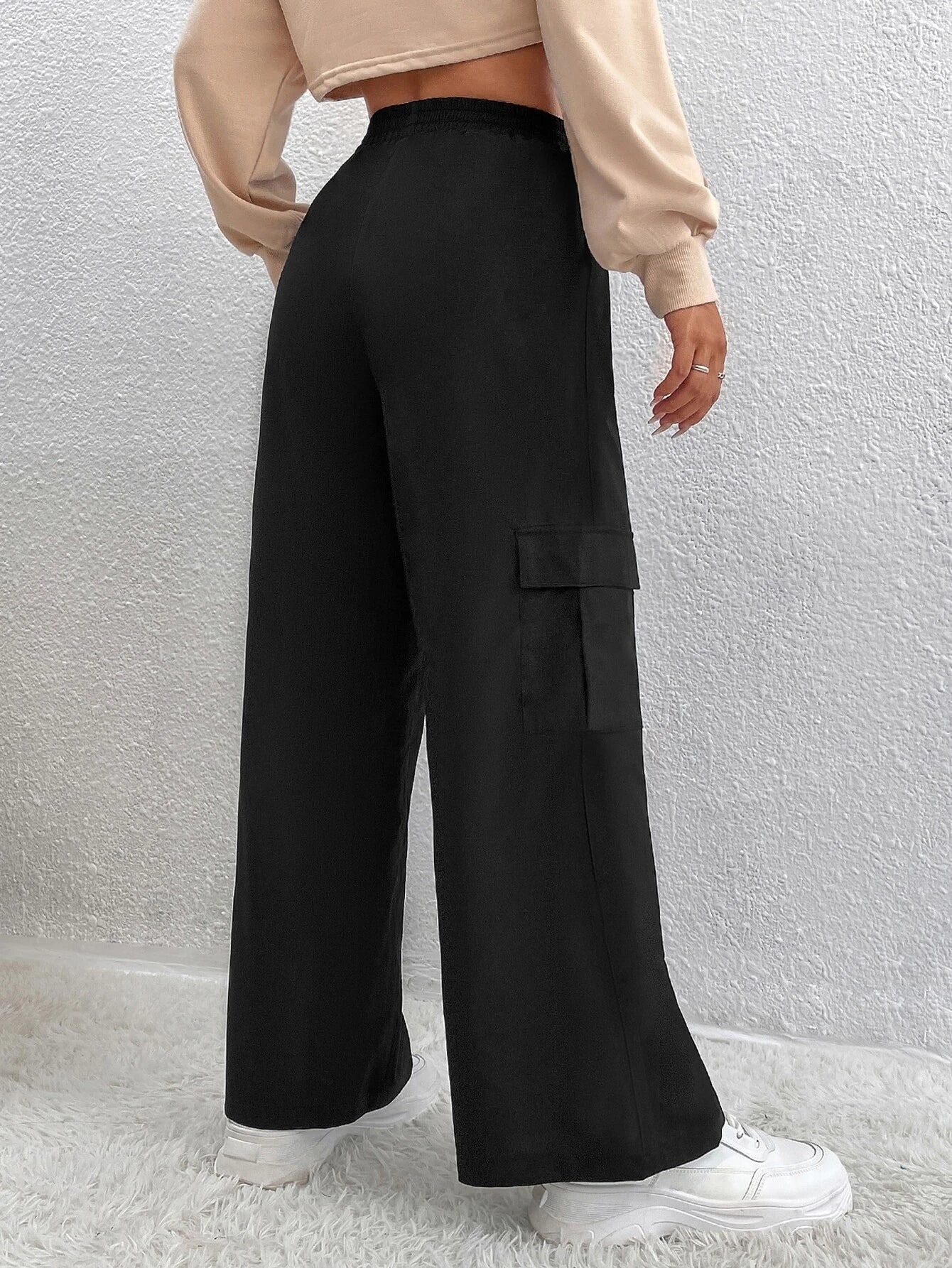 Casual High Waist Cargo Pants – side profile view