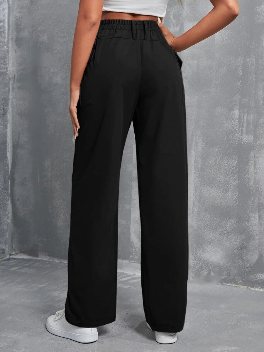 Side Pocket High Waist Flap Cargo Pants – full length outfit view