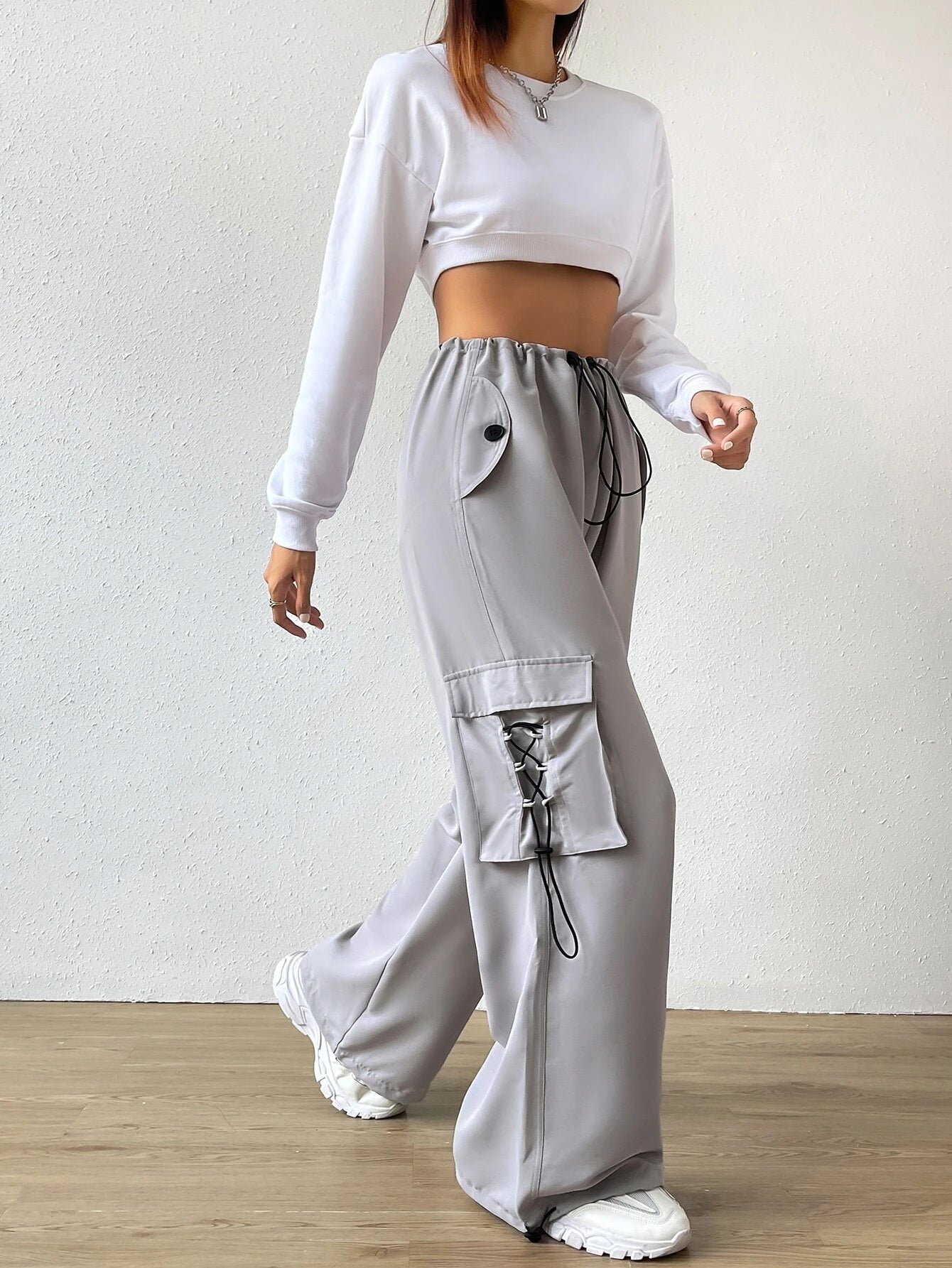 Flap Pocket Waist Cargo Pants – full length outfit view