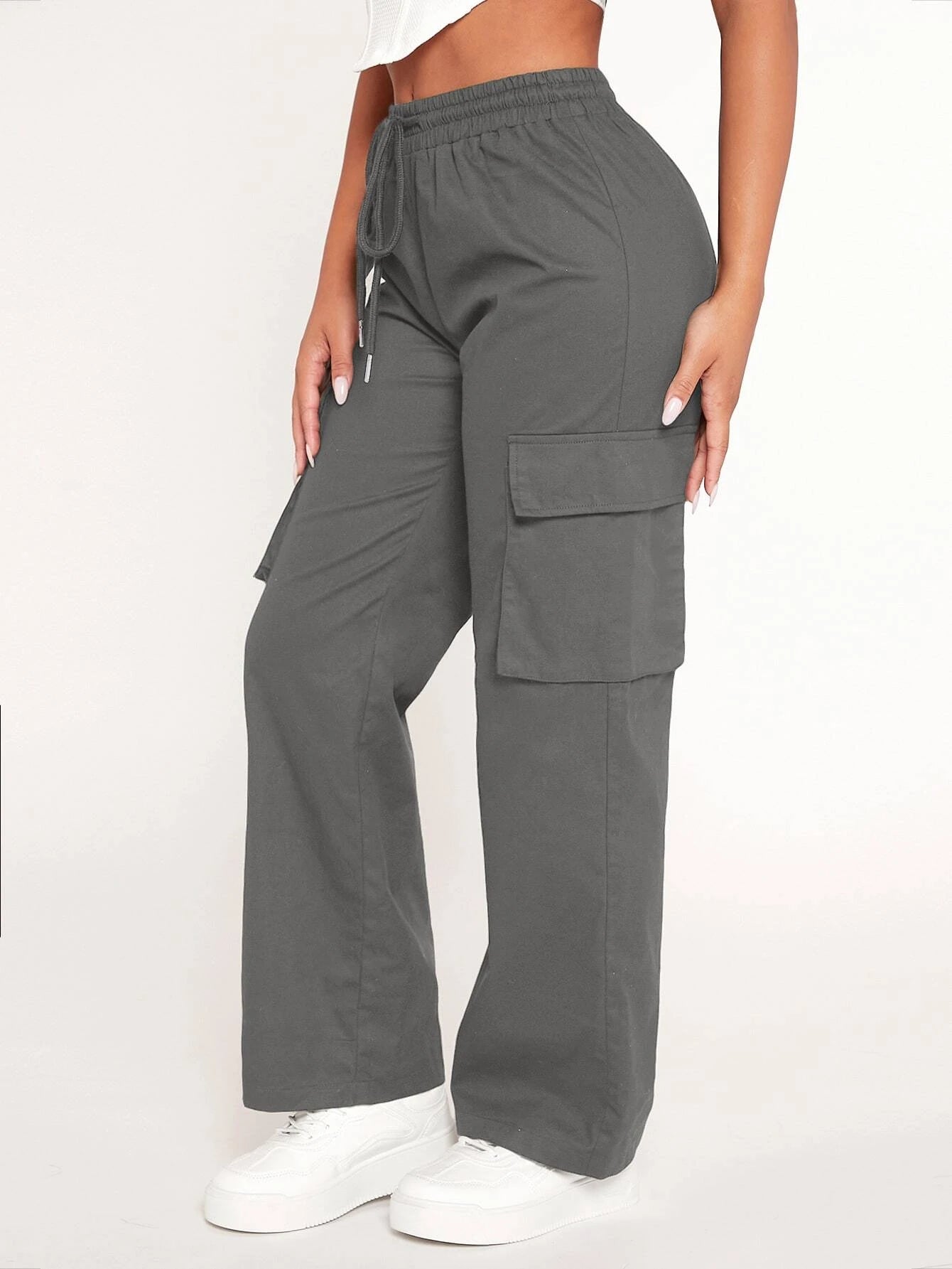 Flap Pocket Cargo Drawstring Waist Pants – waistband detail