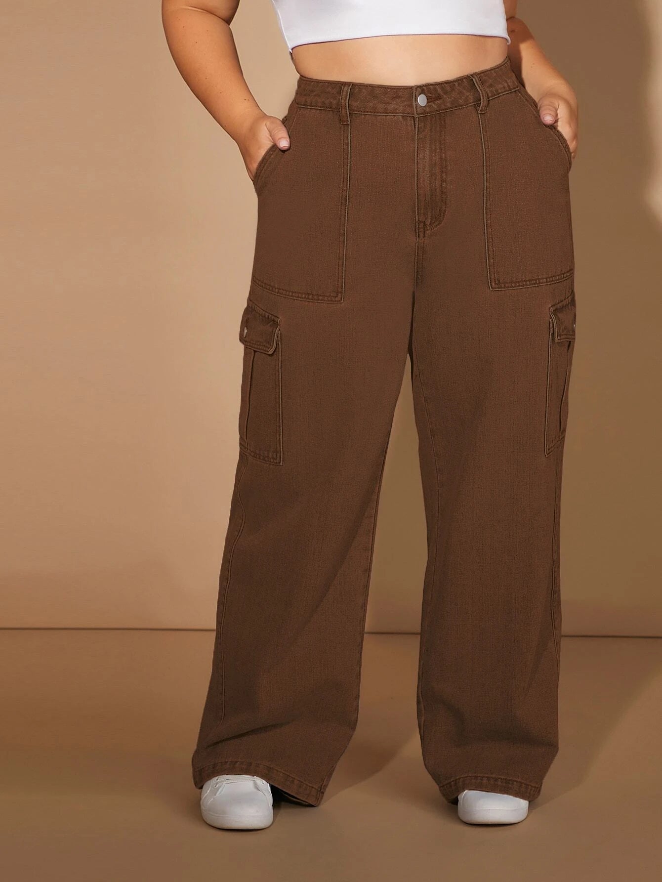 High Waist Flap Pocket Side Cargo Jeans