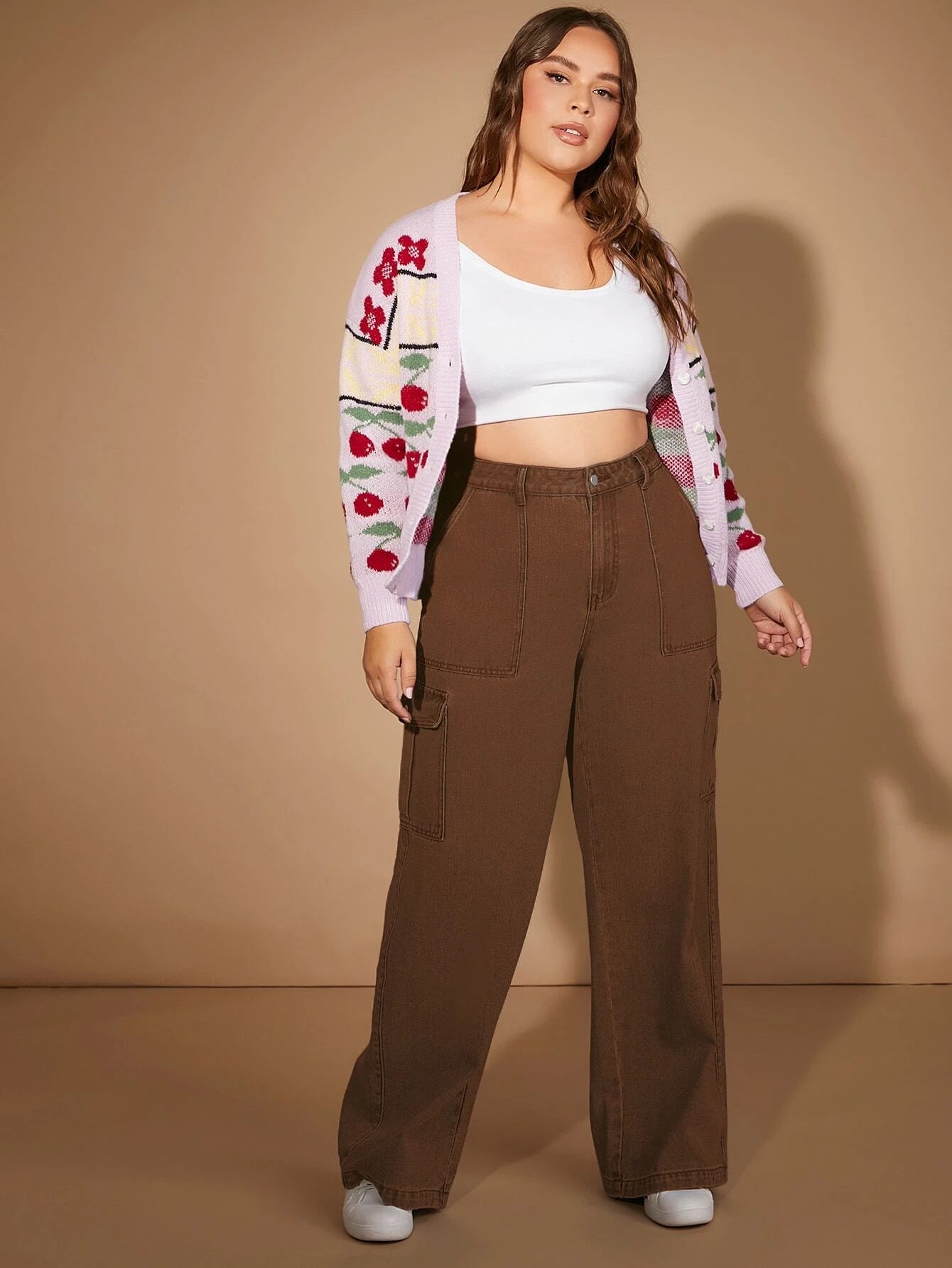 High Waist Flap Pocket Side Cargo Jeans