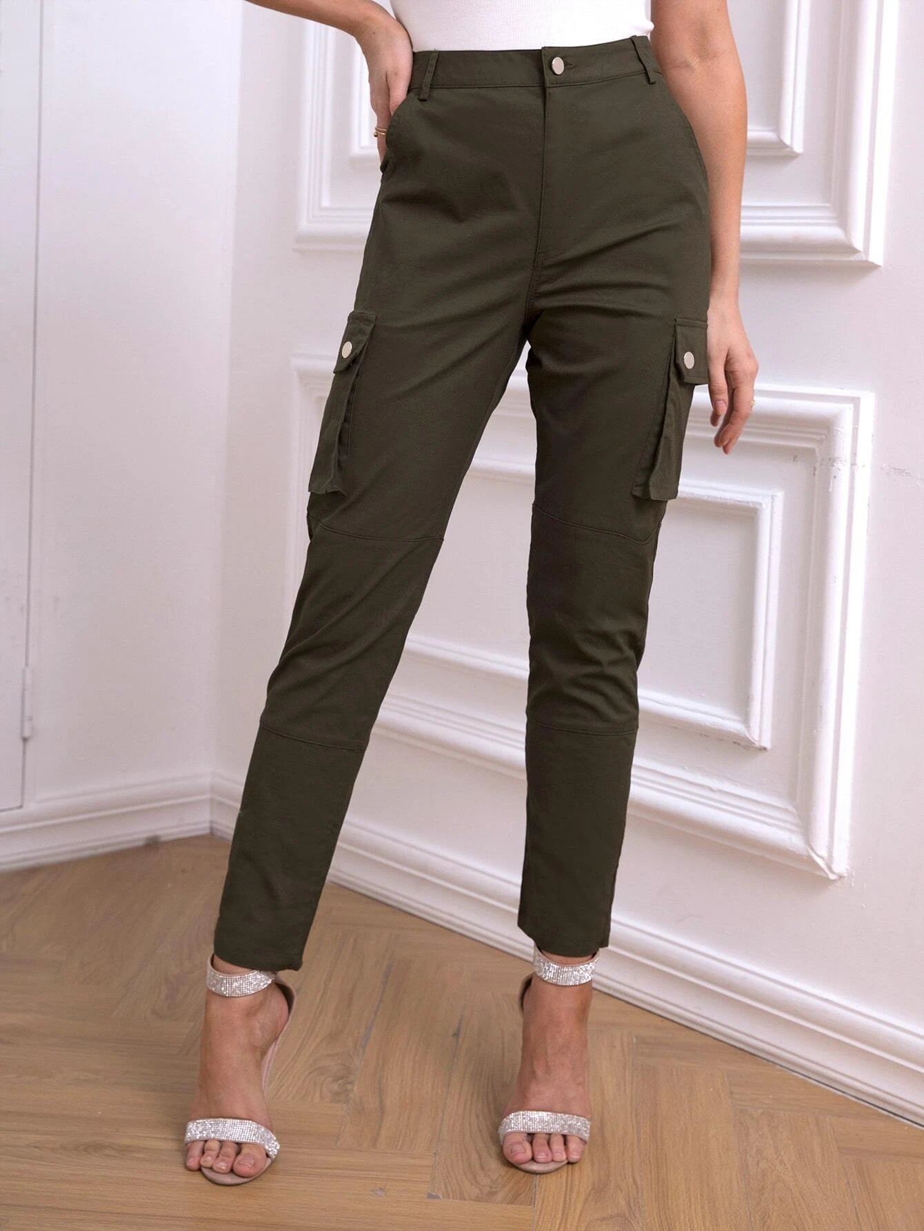 Long Flap Pocket Cargo Pants Style 2 – women's cargo pants front view