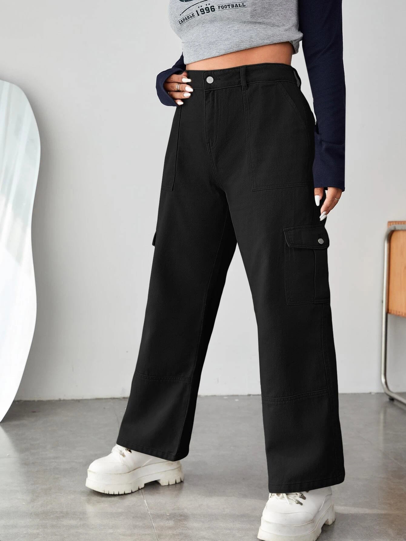 Long Pocket Side Cargo Jeans – styled outfit view