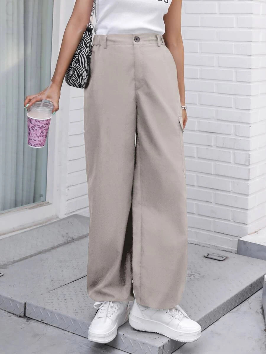 Casual Flap Pocket Drawstring Hem Cargo Pants – fabric detail close-up
