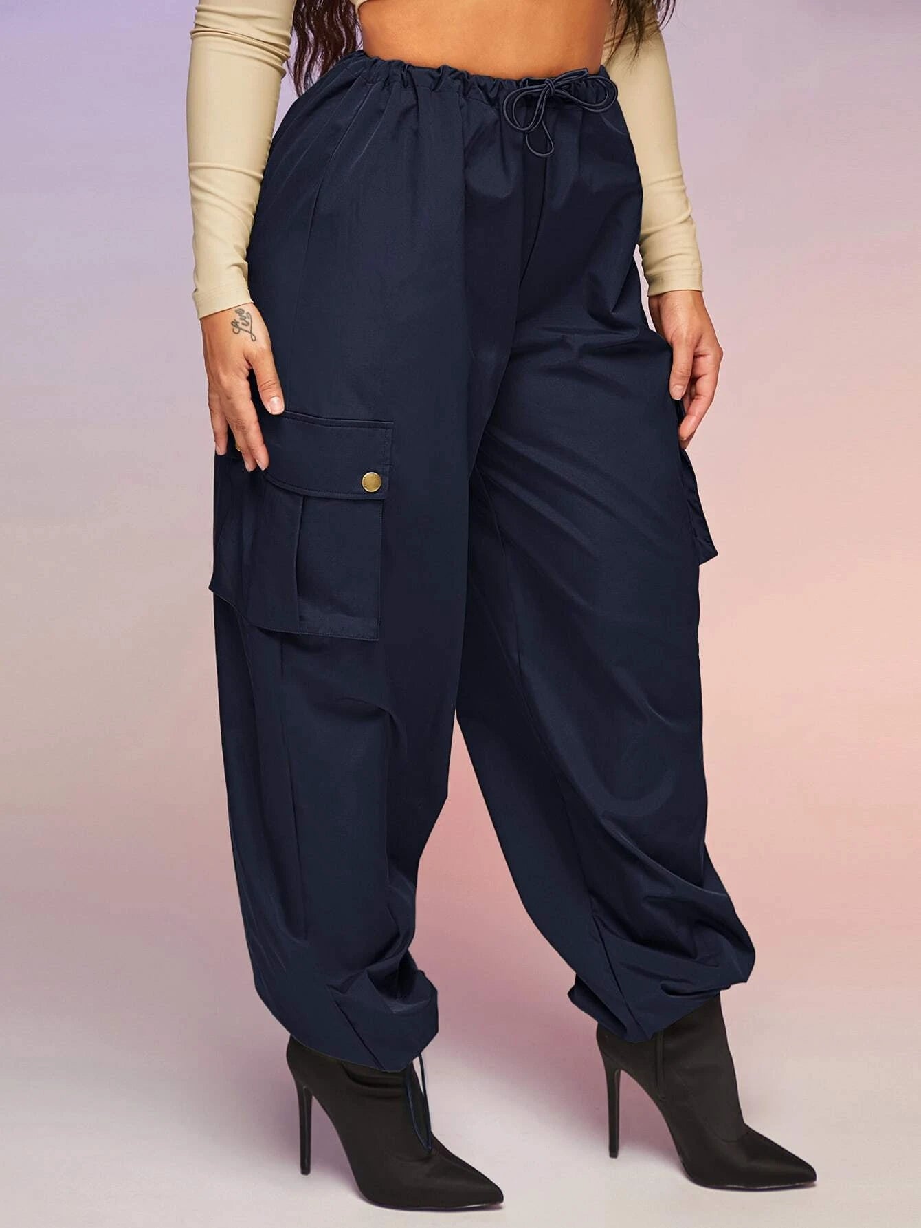 Drawstring Waist Parachute Cargo Pants – women's cargo pants front view