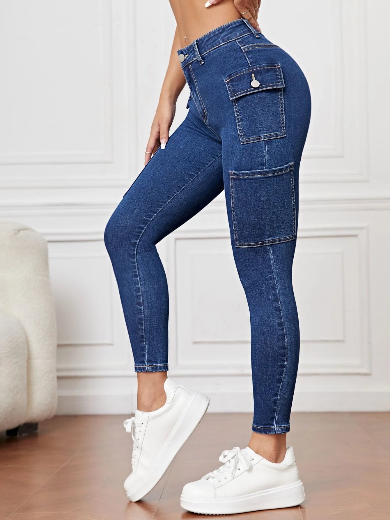 Side Cargo Jeans With Flap Pockets – full length outfit view
