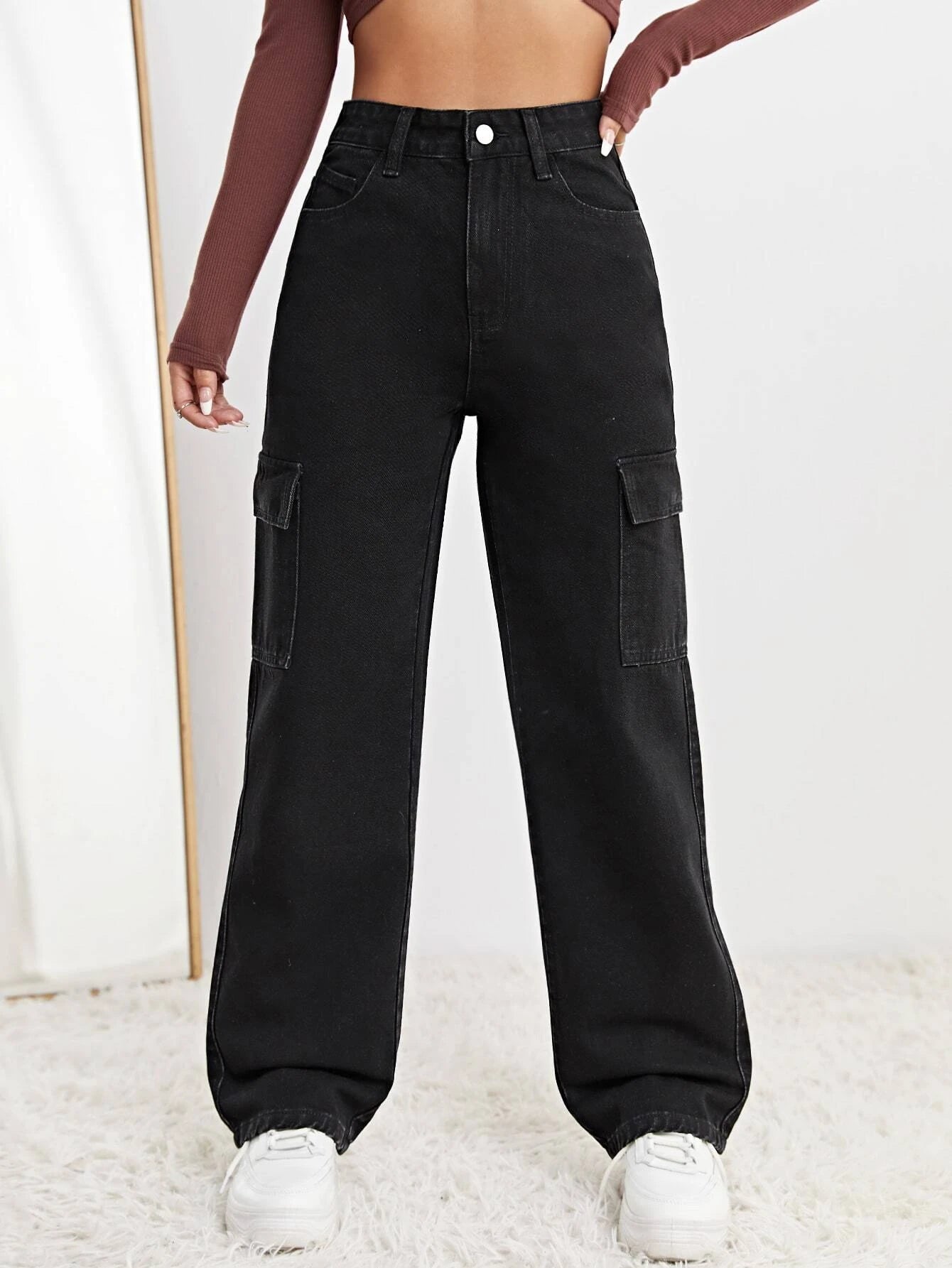 High Waist Straight Jeans – full length outfit view