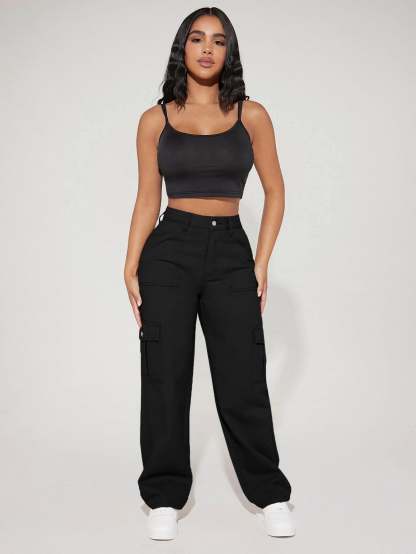High Waist Straight Leg Cargo Pants