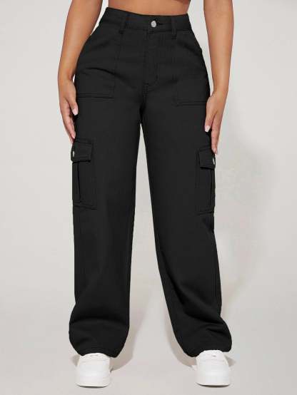 High Waist Straight Leg Cargo Pants