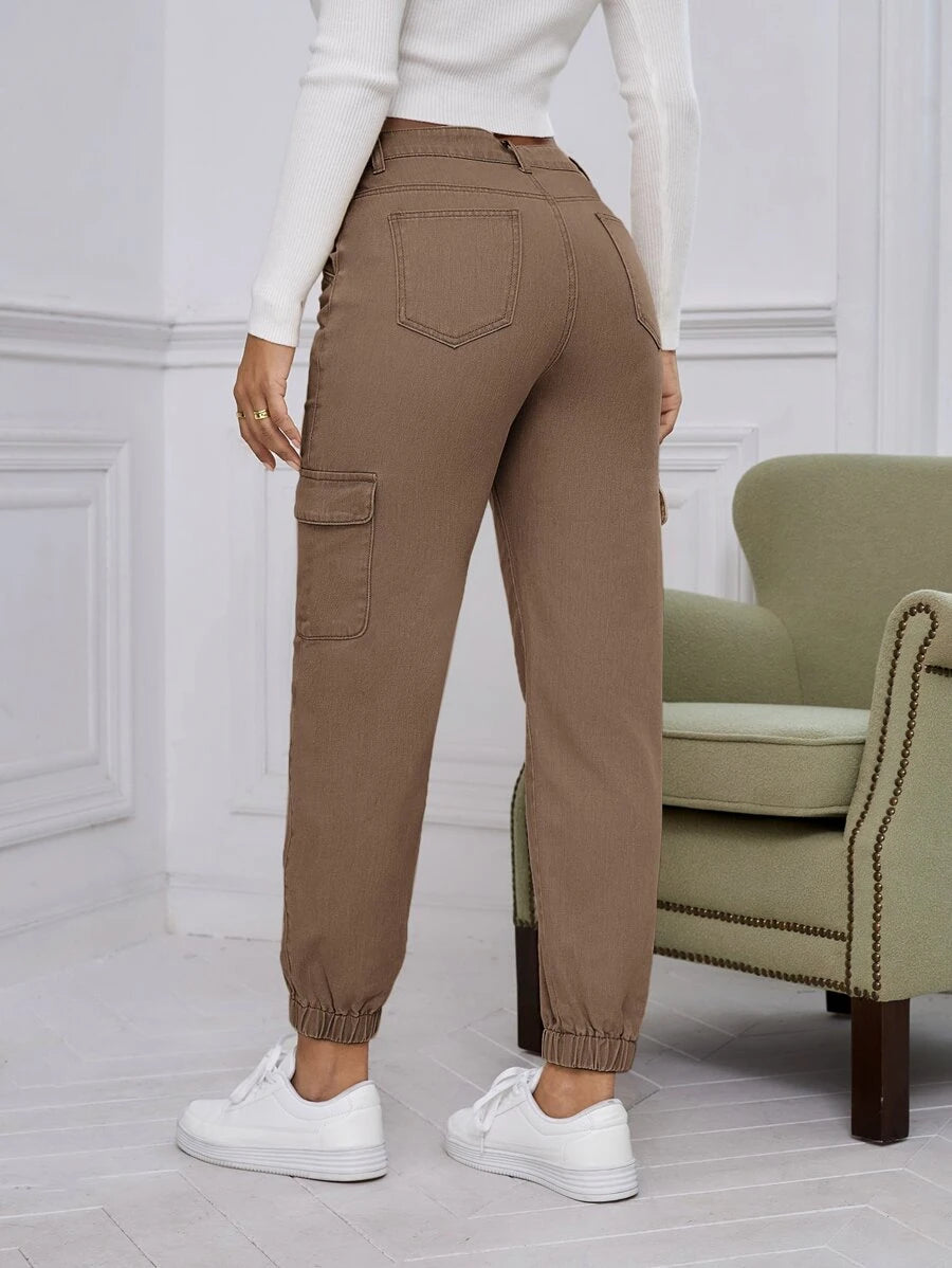 Flap Pocket Cargo Jeans in Green #s-14 – fabric detail close-up