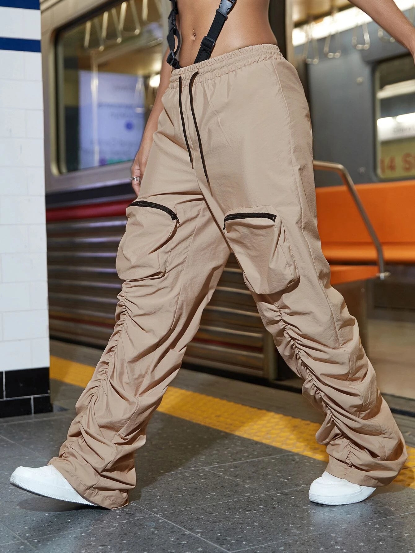 Zipper Detail Stacked Pants – women's cargo pants front view